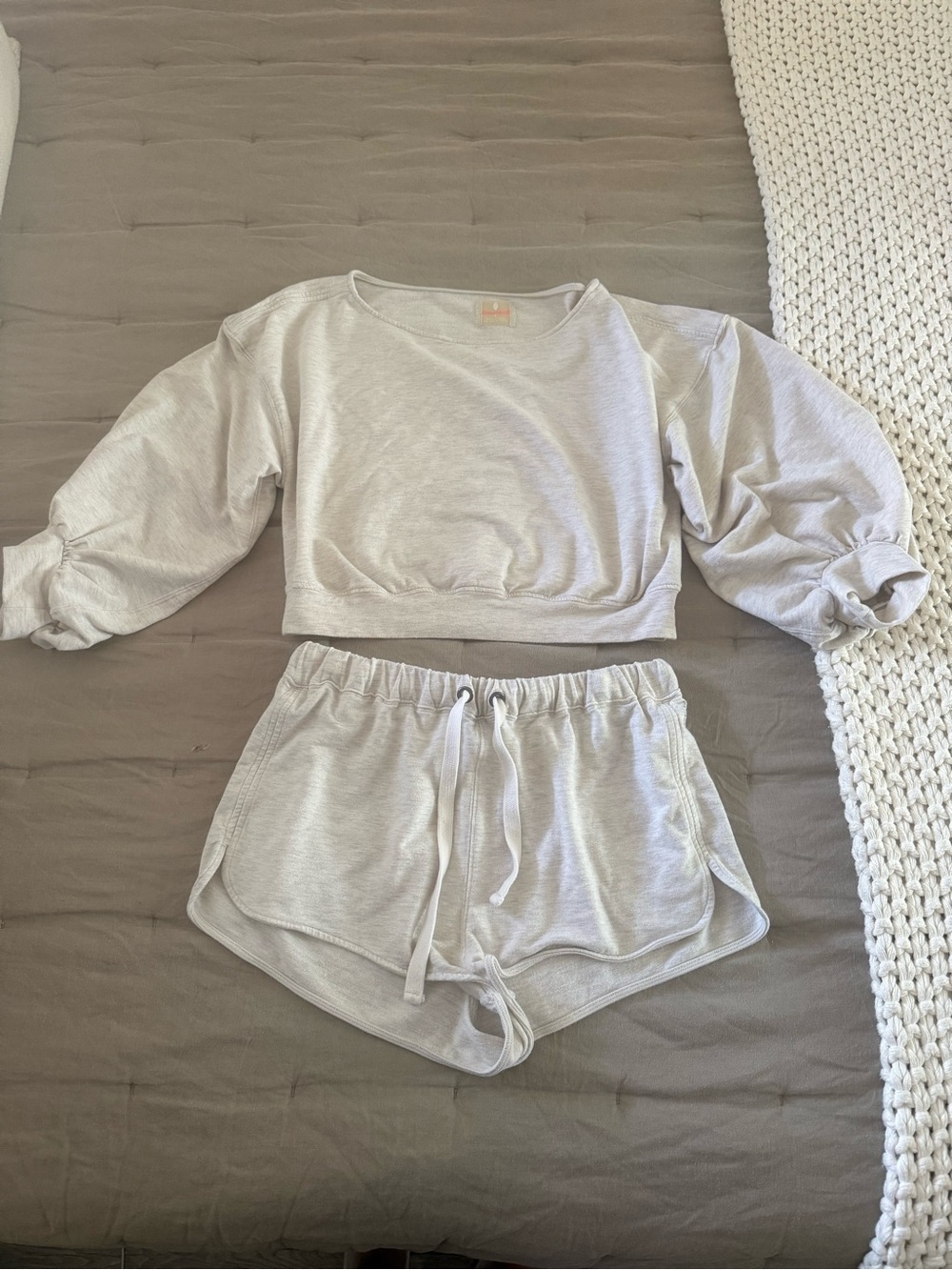FP Movement by Free People Cream Cozy Crop Sweatshirt & Shorts Set